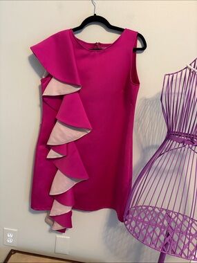 Viva Aviva Contrasting Pink Ruffle Mini Shift Dress